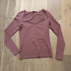 Vince XS Mauve Pink Sweater Knit Sweetheart Neckline Long Sleeve Top -